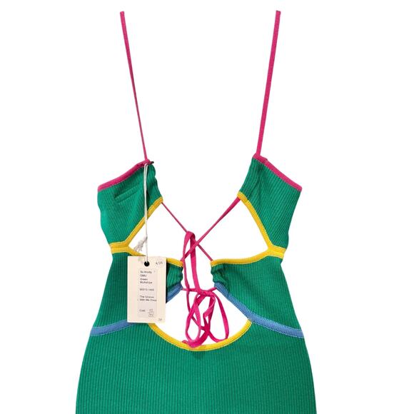 Mother So Knotty Green Multistripe Groove With Me Halter Midi Dress Sz S NEW Tag - Picture 10 of 12